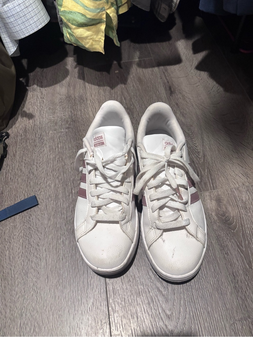 adidas White Low-Top Sneakers with Dusty Pink Stripes